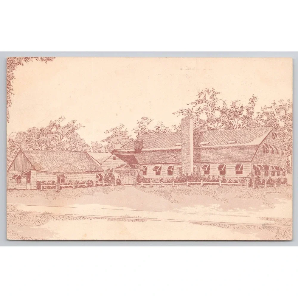 Bronco Charlies Original Log Cabin Restaurant Oakdale NY Vintage Postcard